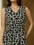 Janasya Women's Black & White Linen Cotton Abstract Printed A-line Dress